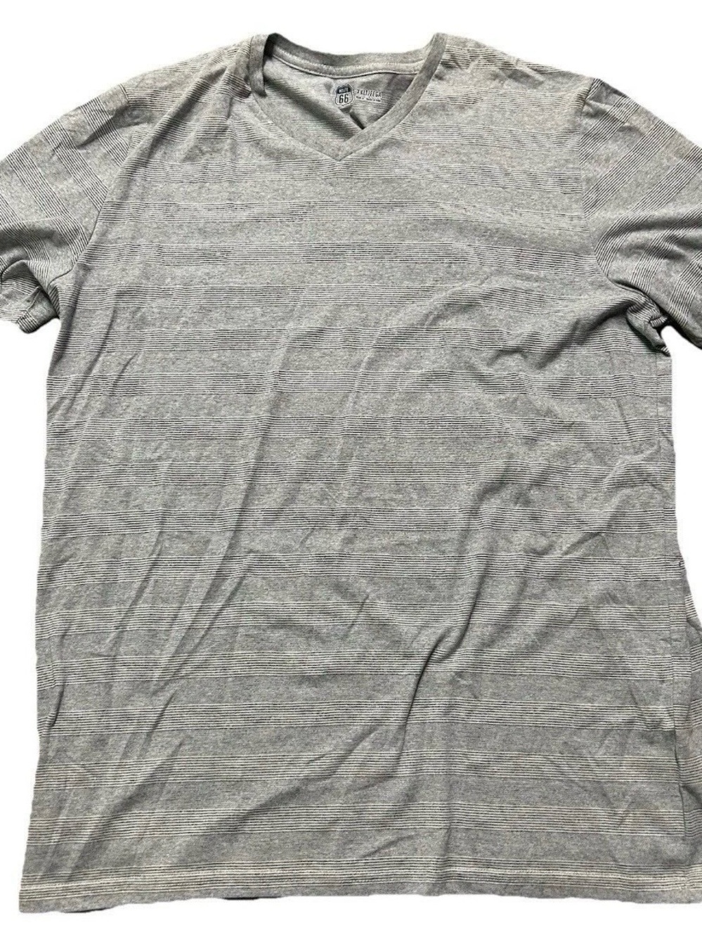 Men’s Route 66 White Grey Striped V Neck T Shirt Size XXLT